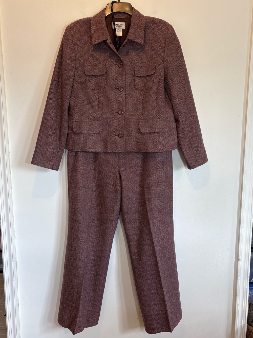 Vintage Pendleton Wool Tweed Pants & Jacket 2 Piece Set 14 P Dusty Burgundy Fall